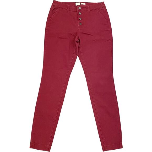 A New Day Womens Stretch Button Fly Skinny Burgundy Red Pants sz 8 - Picture 1 of 5
